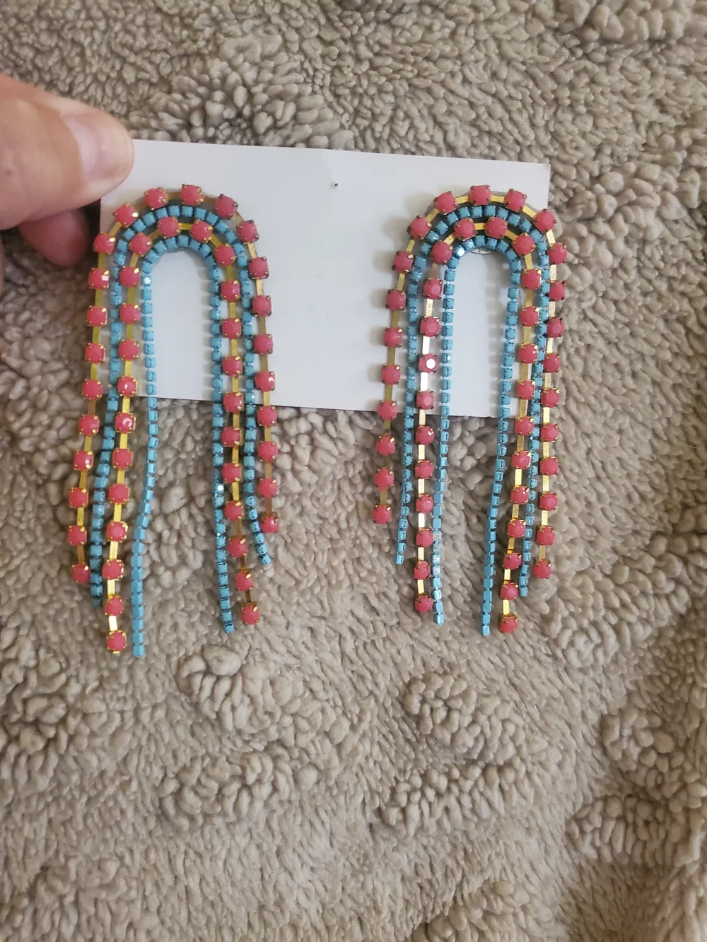 Kids Multicolor Rhinestone Fringe Hair Clips - Pink, Blue & Green Set Of 5